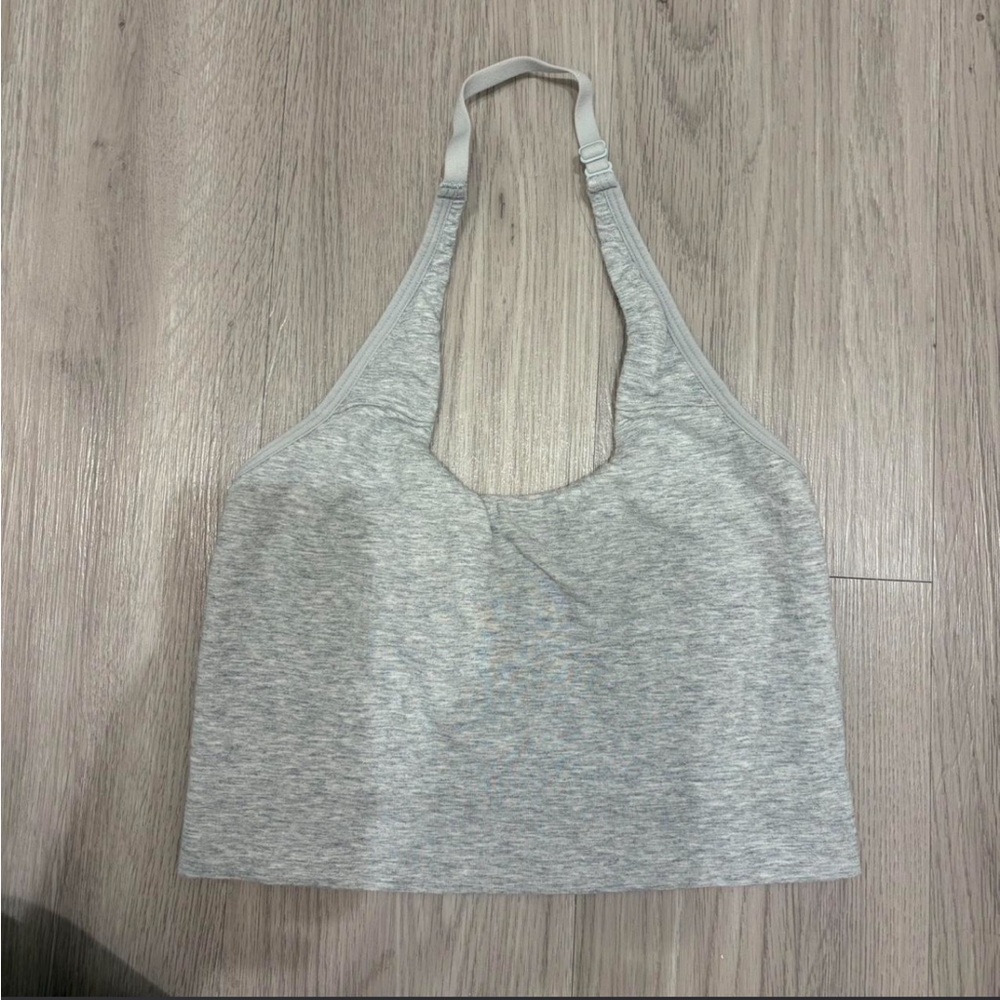 Auden Gray Ribbed Halter Crop Top